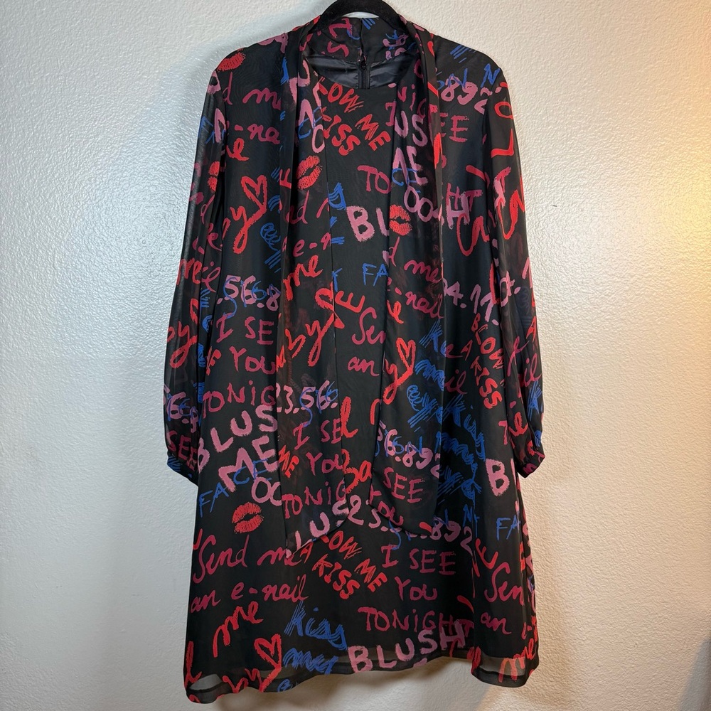 JC de Castelbajac Black Dress with Red and Blue Graphic Print SZ:L